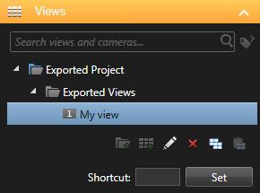 Der Fensterbereich Ansichten in XProtect Smart Client – Player.
