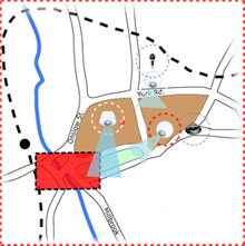 Plan de routes et 3 caméras situées dans différentes directions.