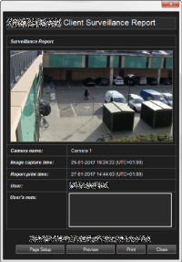 The Surveillance Report window in XProtect Smart Client.