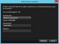 Authorization required dialog box in XProtect Smart Client.