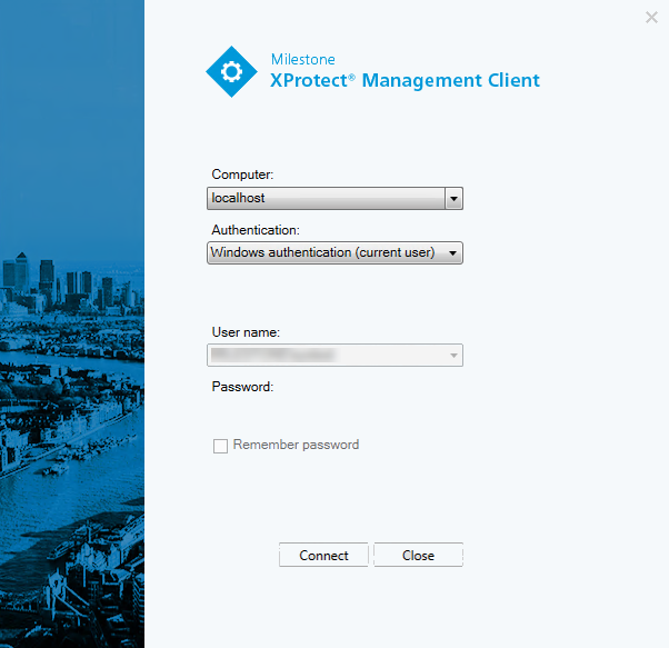 The login window for XProtect Management Client.