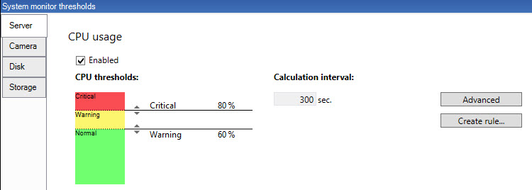 Edit the System monitor thresholds in XProtect Management Client.