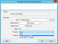 Overview of the Storage and Recording Settings window.