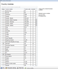 The Country module settings in the Properties window for LPR cameras.