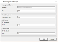 Recording Server Settings window.