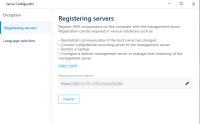 Registering server tab in the Server Configurator.