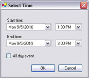 The Select time window overview with sample dates. 