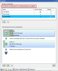 Enabled Set the recording server if a recording storage is unavaile option.