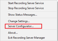 Link to the Server Configurator opened from the recording server tray icon.