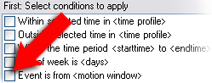 Pointer to the condition Event is from <motion window> in the Select conditions to apply window.