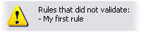 Dialog box with the names of the rules that did not validate.