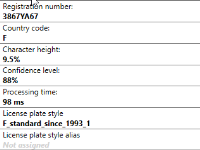 Example of a result summary for validation of recognition settings for LPR cameras.