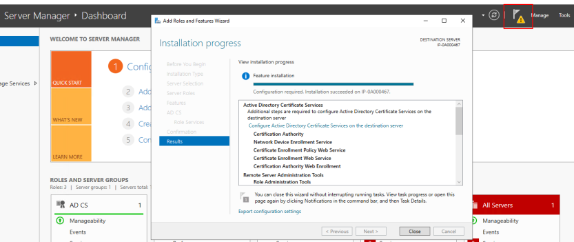 After the installation wizard is finished, open the notification flag menu to proceed.