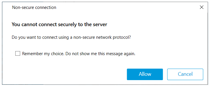 Message window about non-secure connection.