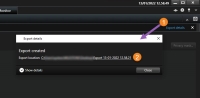 The Export details window. The export location is a hyperlink. When you click the hyperlink, the folder that contains the export files opens.