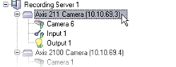 Example of a selected camera in the Overview pane.