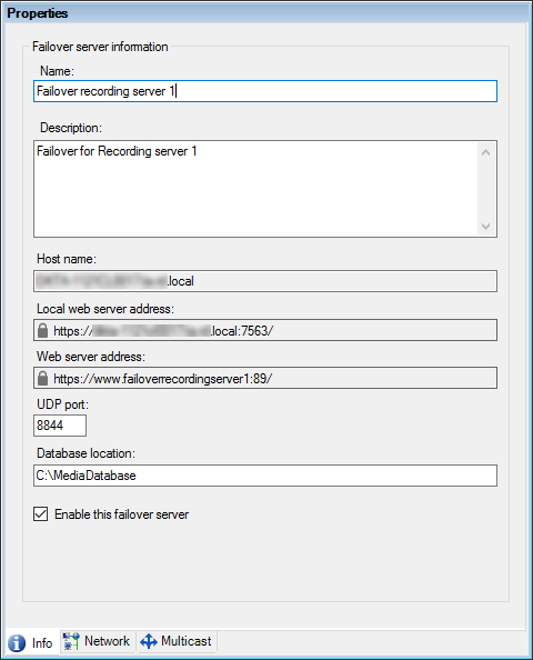 Example of enabled encyption for Local web server address and web server address in the Properties pane.