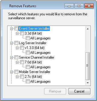 Download Manager Remove Features window.