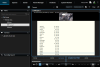 In playback mode, a view of a cash register, including video footage of the till and an image of the receipt.
