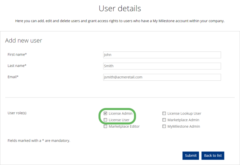 The user details form on the https://www.milestonesys.com/my-milestone/ page.