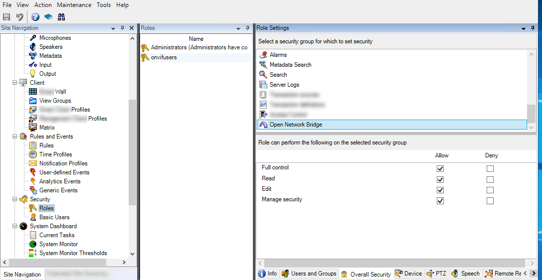 Overall Security tab in the Role Settings pane for Roles.