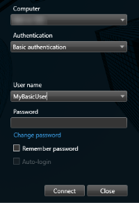 Inloggningsfönster i XProtect Smart Client.