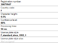 Example of a result summary for validation of recognition settings for LPR cameras.