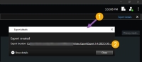 The Export details window. The export location is a hyperlink. When you click the hyperlink, the folder that contains the export files opens.