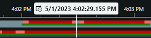 The blue vertical line in the XProtect Smart Client timeline.