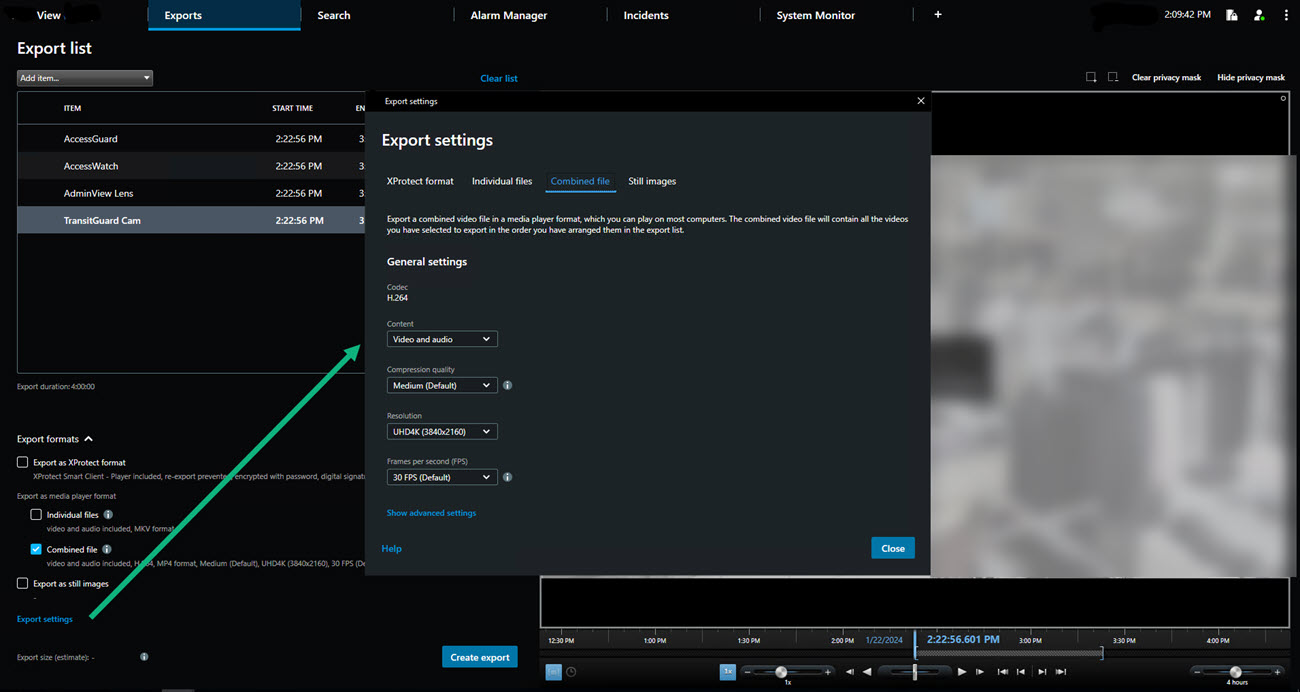 Export settings