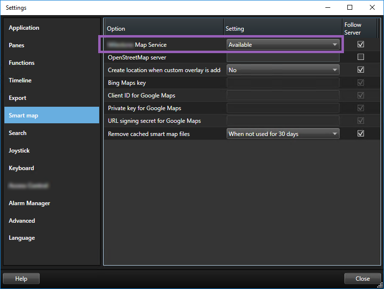 Aktivera Milestone Map Service.