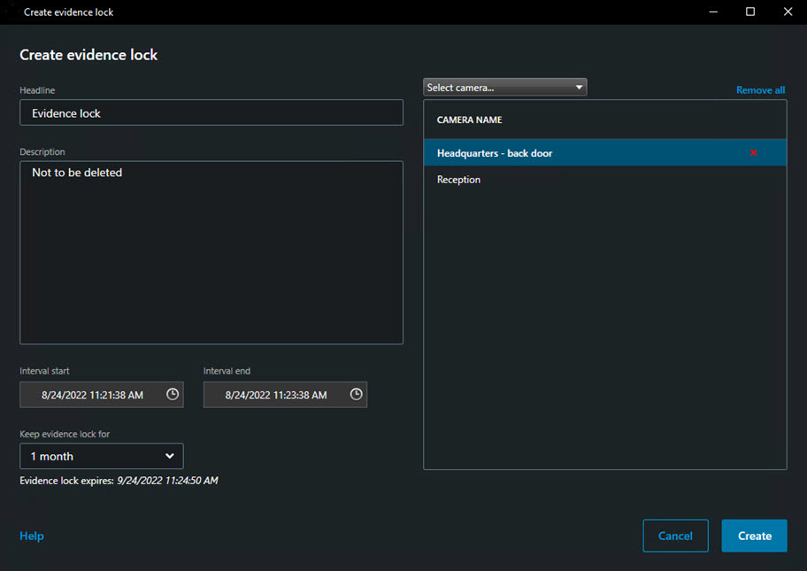 Create evidence locks in XProtect Smart Client.
