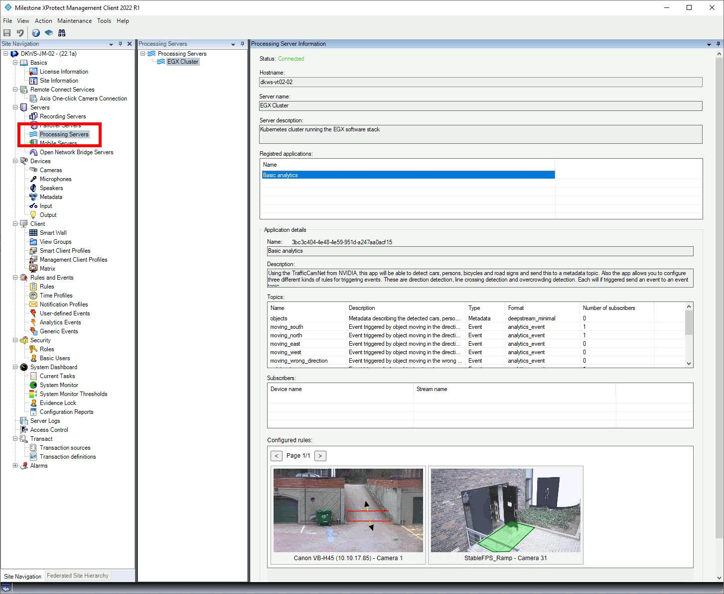 Example of Processing Server node with IVA application setup.