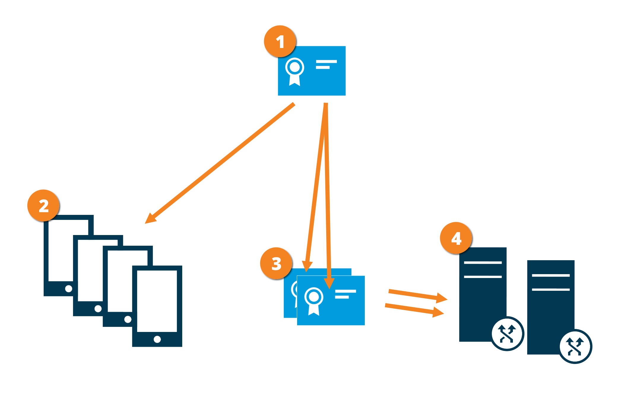 Graphical illustration of certificate distribution for secure communication with the mobile server.