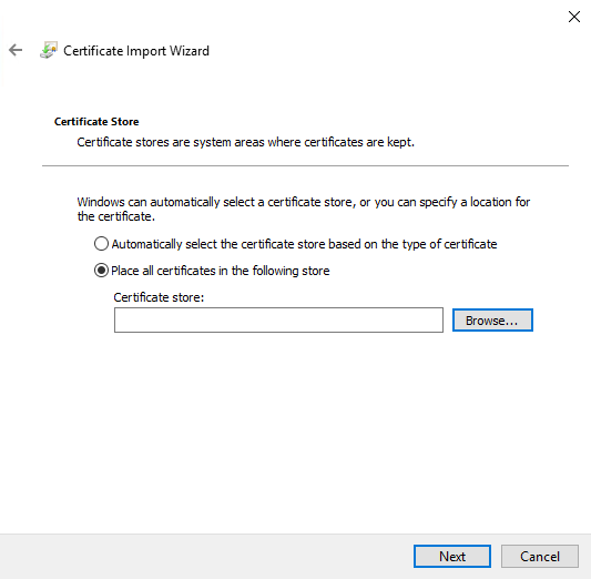 Choose a non-default certificate store folder to install the certificate.