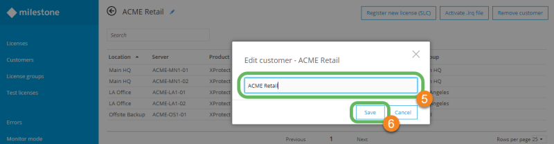 The Edit customer window in Milestone Customer Dashboard.