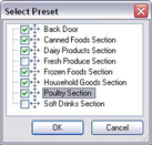 Select PTZ Preset dialog box with examples of preset positions.