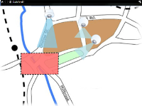 Map of roads and 3 cameras placed facing different directions.