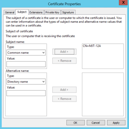 Properties - Subject - Common Name