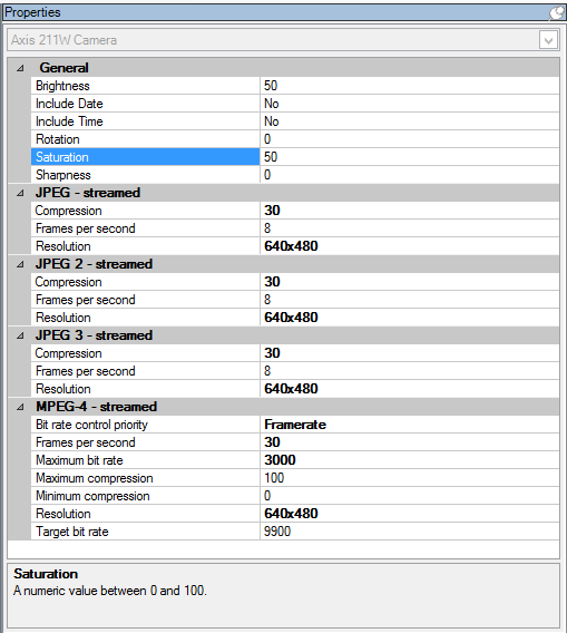 Settings tab overview for a selected device.