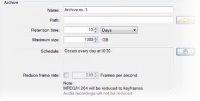 Example of retention times for archives in XProtect Management Client.