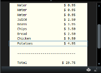 A grocery shopping receipt as seen in an XProtect Smart Client view. 