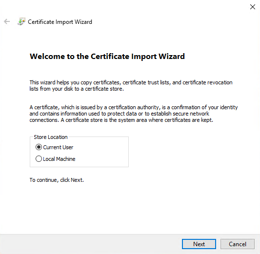 Import Certificate Wizard