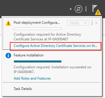 Click the list in the Post-deployment notification to configure the newly installed roles.