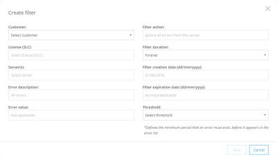 The Create filter window.