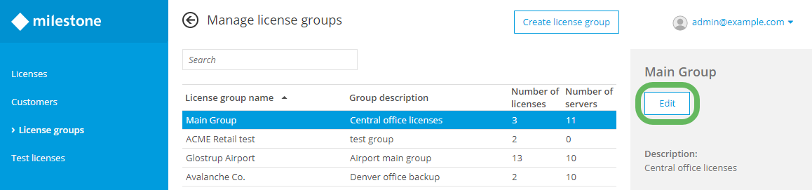 Edit or delete a license group