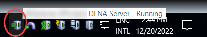 DLNA server icon in the notification area. 