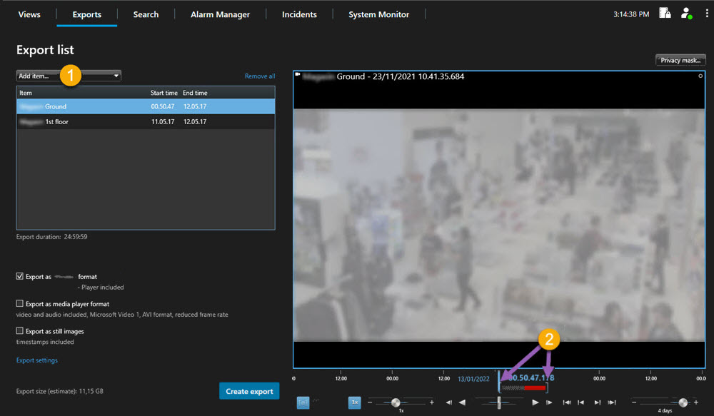 Export video data on the Exports tab.