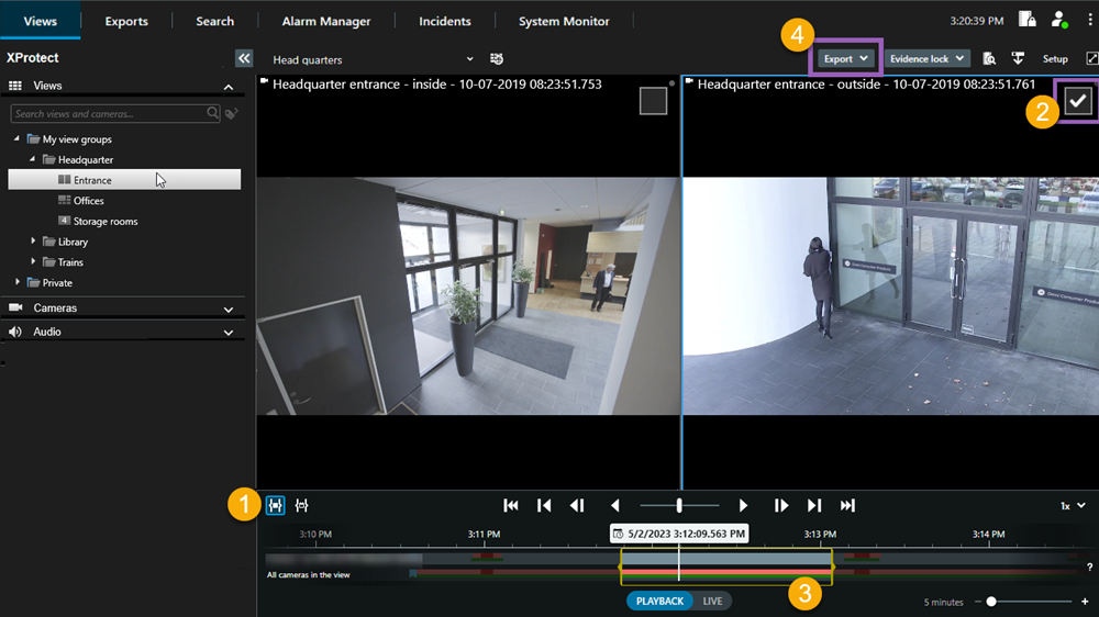 Add video sequences to the Export list when in playback mode in XProtect Smart Client.