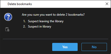 A message that asks you to confirm that you want to delete bookmarks.